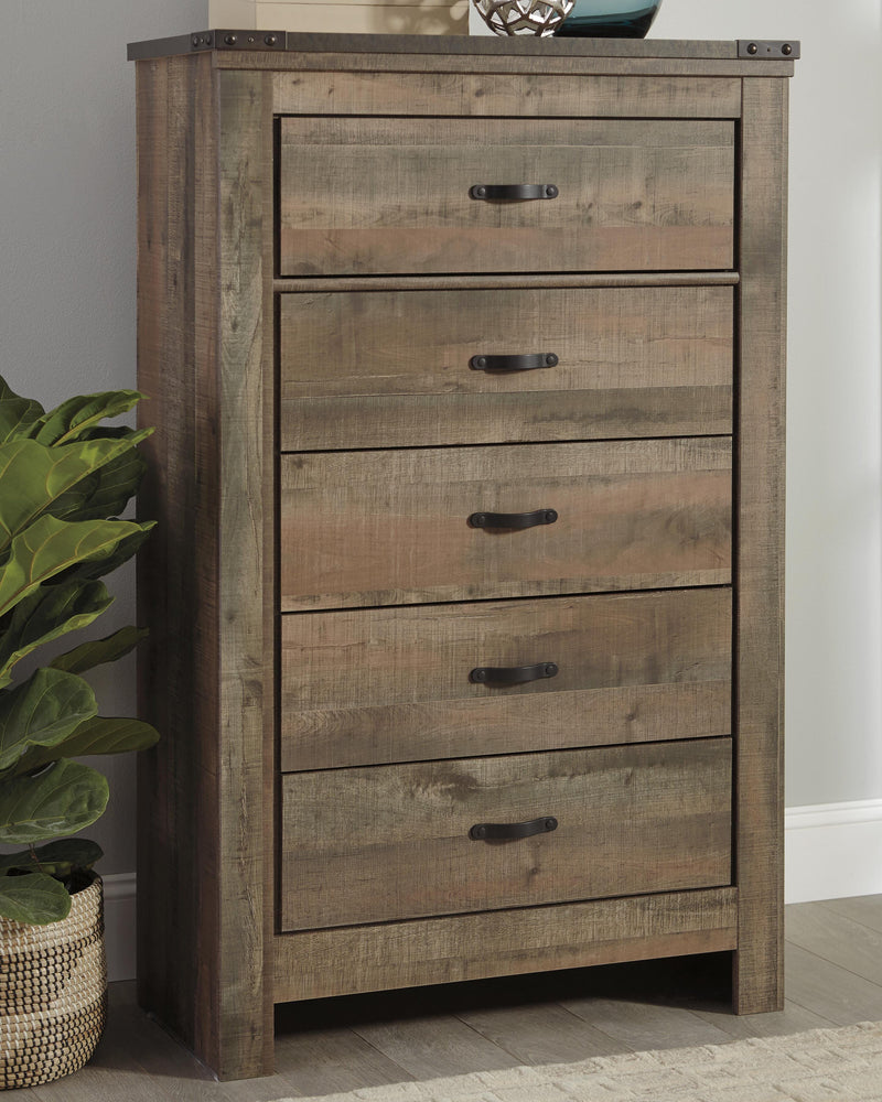 Trinell Brown Queen Panel Bed, Chest and 2 Nightstands - B446B59