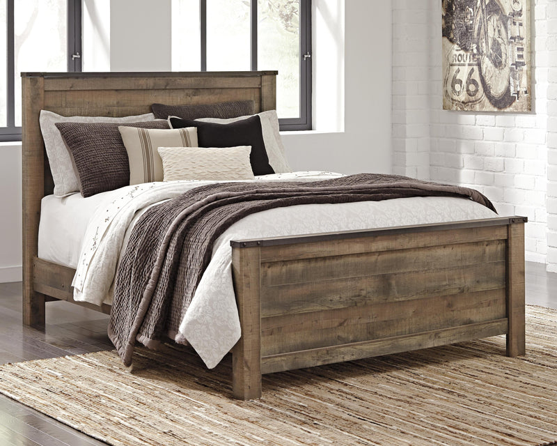 Trinell Brown Queen Panel Bed, Dresser, Mirror and Nightstand - B446B88