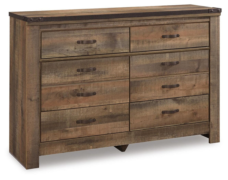Trinell Brown Queen Poster Bed, Dresser, Mirror, Chest and 2 Nightstands - B446B80