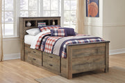 Trinell Brown Twin Bookcase Storage Bed, Dresser, Mirror and Nightstand - B446B98