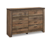 Trinell King/California King Panel Headboard Bed with Mirrored Dresser and 2 Nightstands in Brown - PKG005080