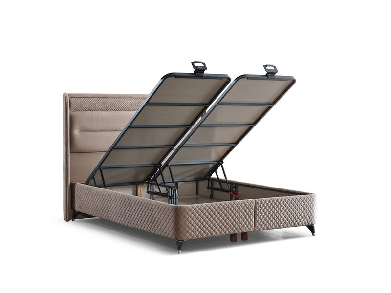 Truva Storage Bed With Headboard - Queen in Beige - 200-ELIF-150-EY236-SB