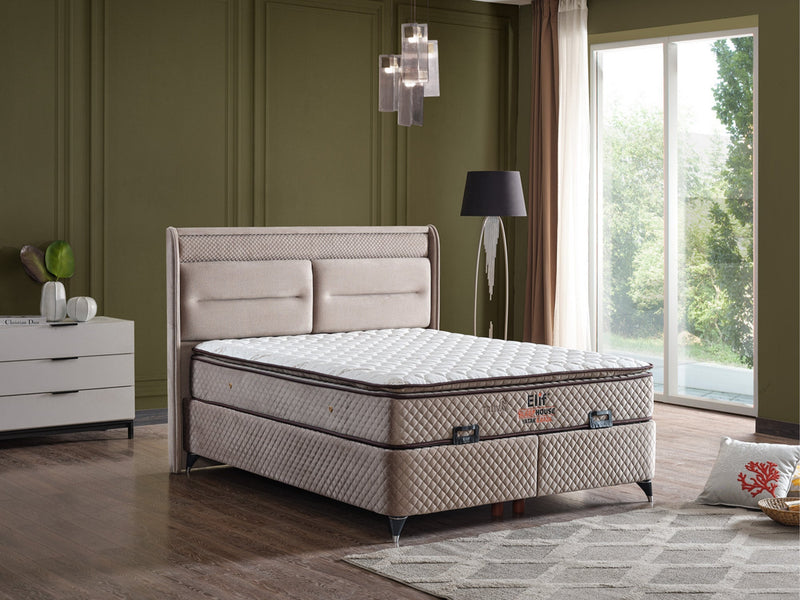 Truva Storage Bed With Headboard - Queen in Beige - 200-ELIF-150-EY236-SB