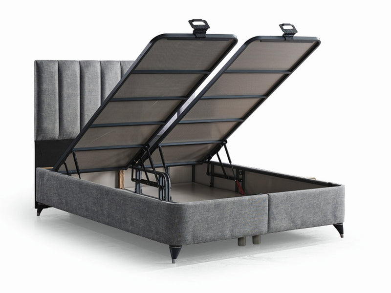 Turquaz Storage Bed With Headboard - Twin in Grey - 200-ELIF-TUR-E-Y-228-90-TWIN