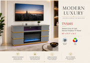 TVS105 Modern Gray & Gold Electric Fireplace TV Stand (65" x 15.7" x 31.1") - 210000007835