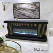 TVS110 Modern Black & Gold Electric Fireplace TV Stand (71" x 16" x 31") WITH WIRELESS CHARGER - 210000007848