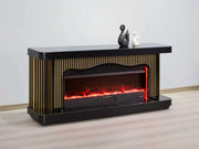 TVS110 Modern Black & Gold Electric Fireplace TV Stand (71" x 16" x 31") WITH WIRELESS CHARGER - 210000007848