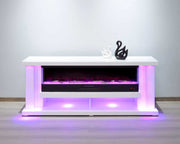 TVS117 Modern White Electric Fireplace TV Stand (71" x 16" x 29") With Bluetooth Speaker - 210000007948