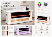 TVS117 Modern White Electric Fireplace TV Stand (71" x 16" x 29") With Bluetooth Speaker - 210000007948