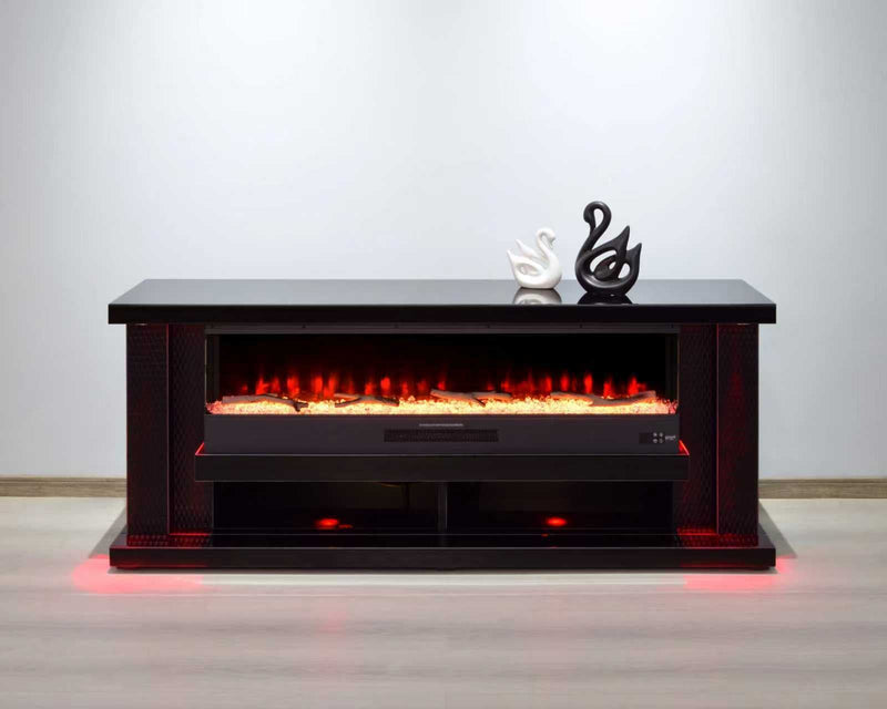 TVS118 Modern Black Electric Fireplace TV Stand (71" x 16" x 29") With Bluetooth Speaker - 210000007950