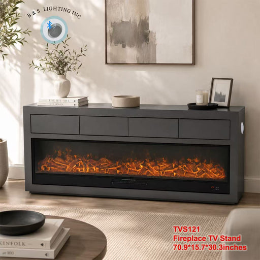 TVS121 70.8 x 15.7 x 30.3 inches Fireplace TV Stand - 210000008006