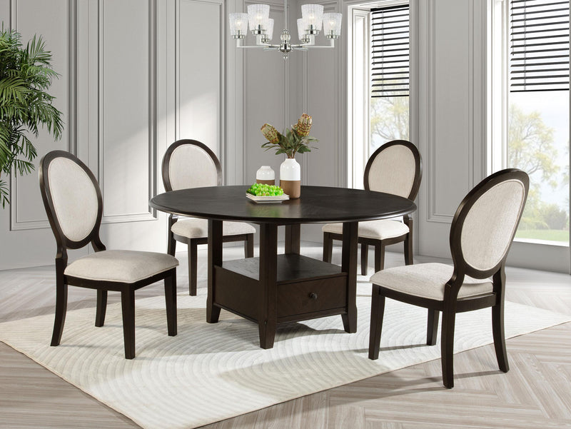 Twyla 5-piece 60-inch Round Wood Dining Table Set Dark Cocoa - 115100-S5