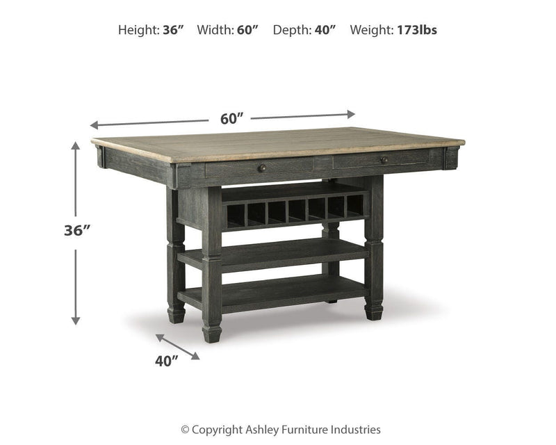 Tyler Creek Black/Grayish Brown Counter Height Dining Table and 4 Barstools with Server - D736D10