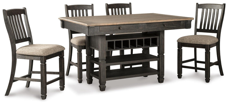 Tyler Creek Black/Grayish Brown Counter Height Dining Table and 4 Barstools with Server - D736D10