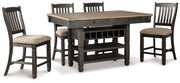 Tyler Creek Black/Grayish Brown Counter Height Table with 4 Barstools, Server and Display Cabinet - D736D13