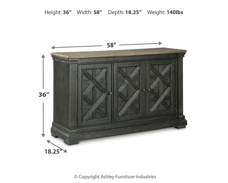 Tyler Creek Black/Grayish Brown Counter Height Table with 4 Barstools, Server and Display Cabinet - D736D13
