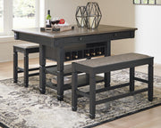 Tyler Creek Black/Grayish Brown Counter Height Table with 4 Barstools, Server and Display Cabinet - D736D13