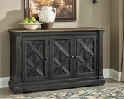 Tyler Creek Black/Grayish Brown Counter Height Table with 4 Barstools, Server and Display Cabinet - D736D13