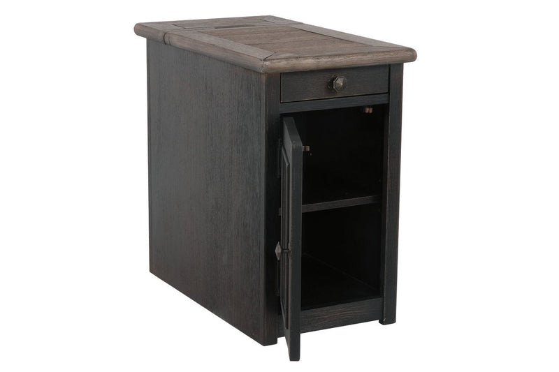 Tyler Creek Grayish Brown/Black Chairside End Table with USB Ports & Outlets - DMV FurnitureEnd Table Chair Side