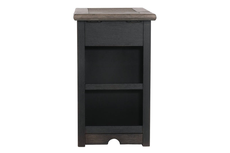 Tyler Creek Grayish Brown/Black Chairside End Table with USB Ports & Outlets - DMV FurnitureEnd Table Chair Side