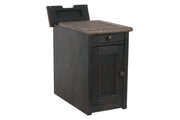 Tyler Creek Grayish Brown/Black Chairside End Table with USB Ports & Outlets - DMV FurnitureEnd Table Chair Side