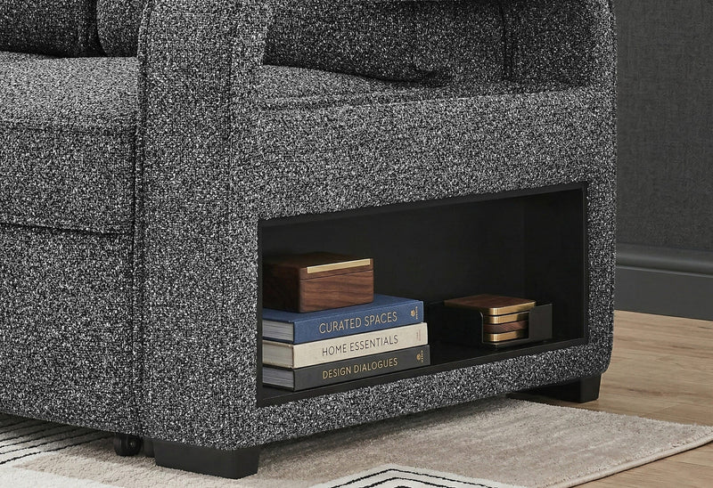 U2601 Dark Grey Reversible Sofa Bed With Drop Down Table And Speaker - U2601-DRK GRY-REV SOFA BED