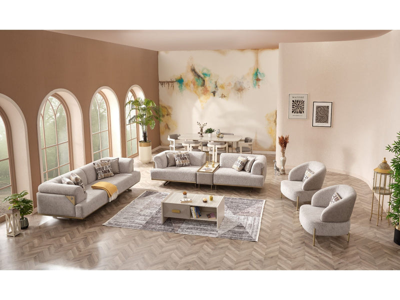 Urla 4-pieces (Sofa & Module Sofa & 2 Chair) Livingroom Set Cream in Cream - 101-URL-ANG04-33M11