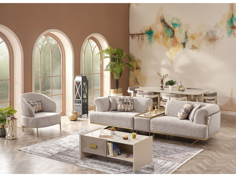 Urla 4-pieces (Sofa & Module Sofa & 2 Chair) Livingroom Set Cream in Cream - 101-URL-ANG04-33M11