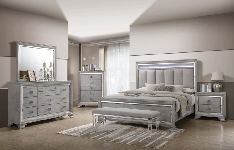 Vail Gray Queen LED Upholstered Panel Bed - DMV FurnitureQueen Bed