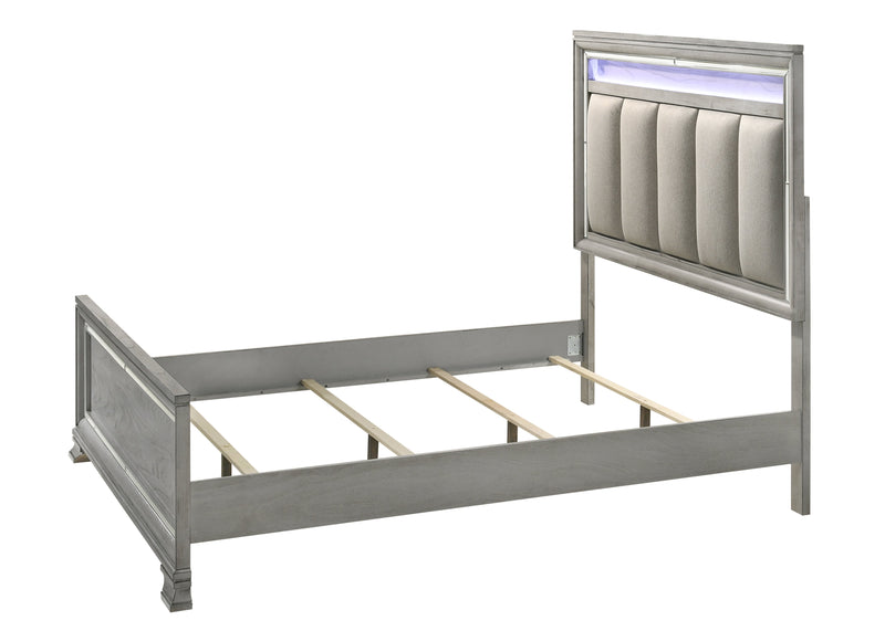 Vail Gray Queen LED Upholstered Panel Bed - DMV FurnitureQueen Bed