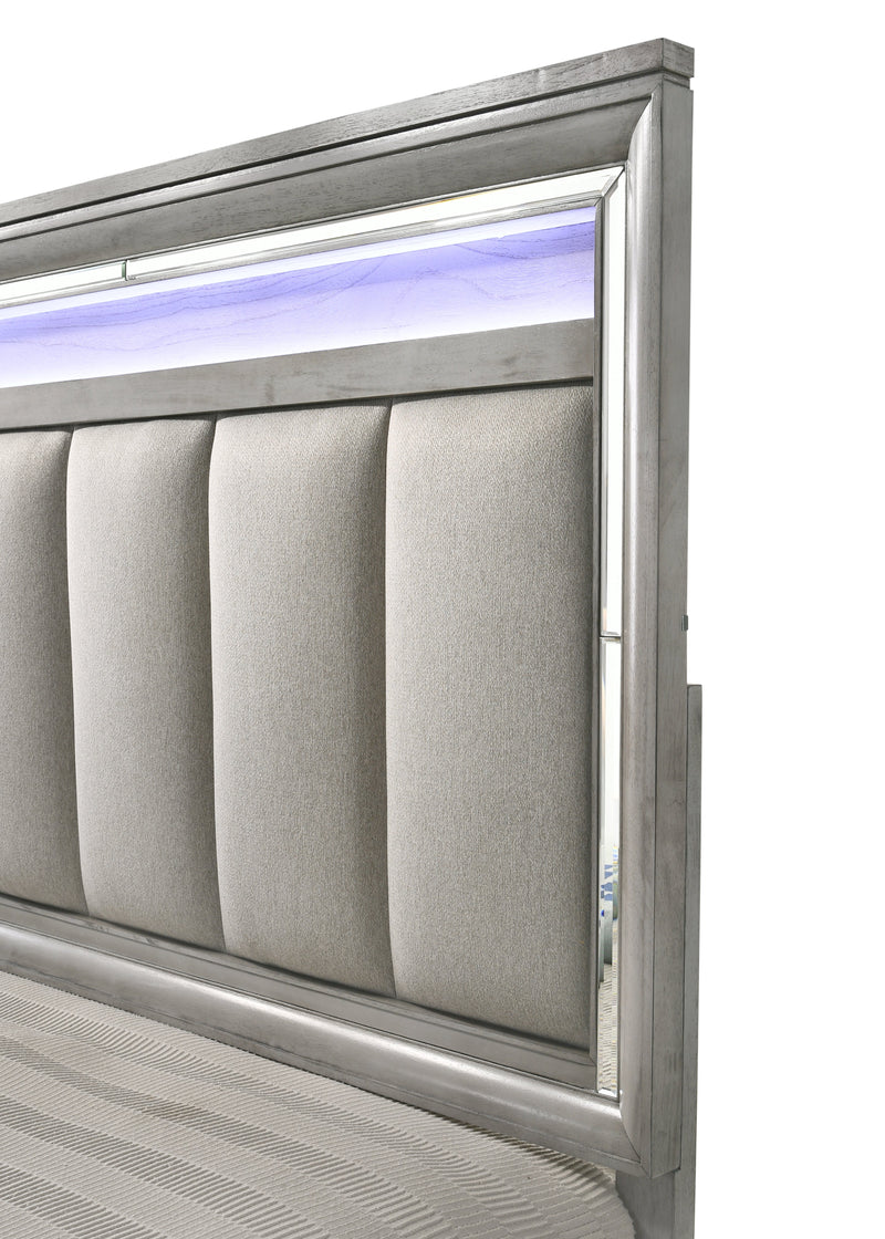 Vail Gray Queen LED Upholstered Panel Bed - DMV FurnitureQueen Bed
