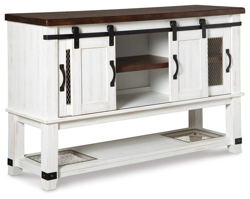 Valebeck Multi Counter Height Dining Table, 6 Barstools and Server - D546D32