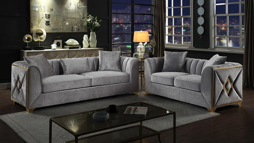 Velencia 2 Pc Living Room Set in Silver - Velencia 2 Pc Living Room Set in Silver