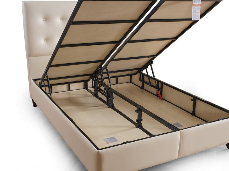 Vella Storage Bed With Headboard Beige - Full in Beige - 110-VEL-BEIVYN-140-SB