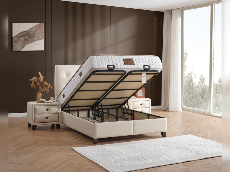 Vella Storage Bed With Headboard Beige - King in Beige - 110-VEL-BEIVYN-200-SB