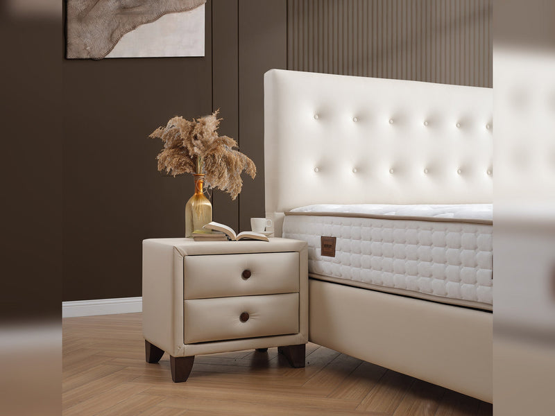 Vella Storage Bed With Headboard Beige - Queen in Beige - 110-VEL-BEIVYN-150-SB