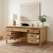 Vermes 66-inch 7-drawer Computer Desk with Power Outlet Light Ash - 802062
