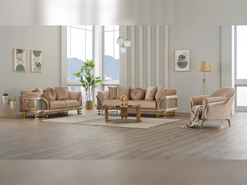 Versace 3-pieces (Sofa & Loveseat & Chair) Livingroom Set Beige in Beige - 101-VER-STAR14240-321