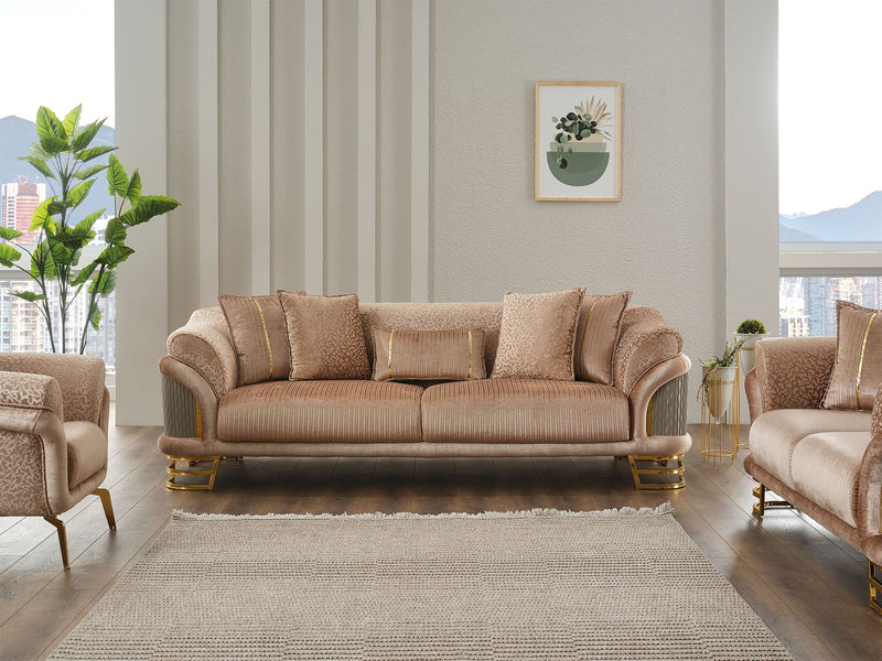 Versace 3-pieces (Sofa & Loveseat & Chair) Livingroom Set Beige in Beige - 101-VER-STAR14240-321