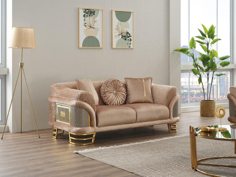 Versace 3-pieces (Sofa & Loveseat & Chair) Livingroom Set Beige in Beige - 101-VER-STAR14240-321