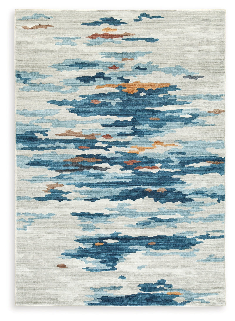 Vinlett Cream/Blue/Brown Washable Medium Rug - R407042