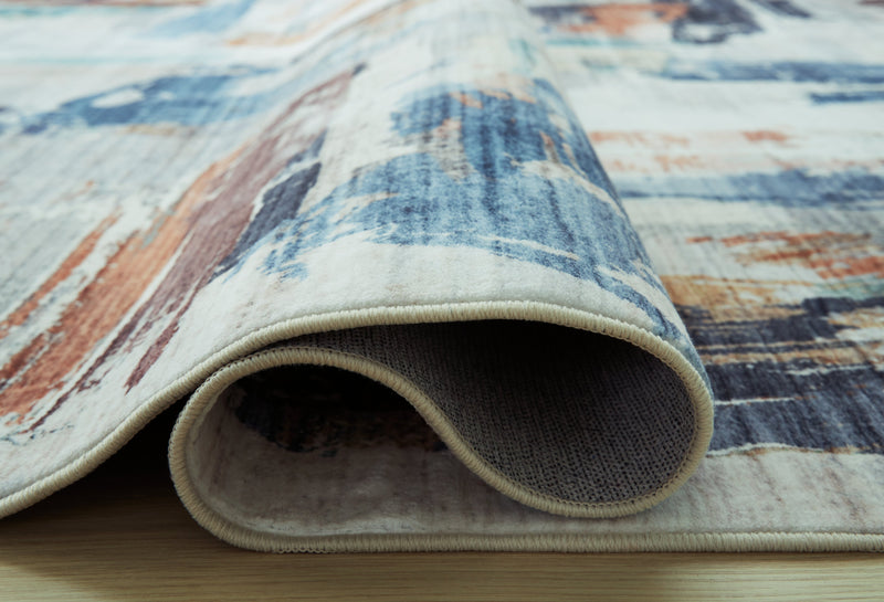 Vinlett Cream/Blue/Brown Washable Medium Rug - R407042