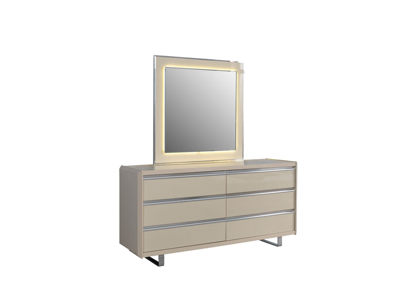 Viola Cream High Gloss Lacquer 4 pc Queen Bedroom Set - VIOLABEDROOM-4PCQ
