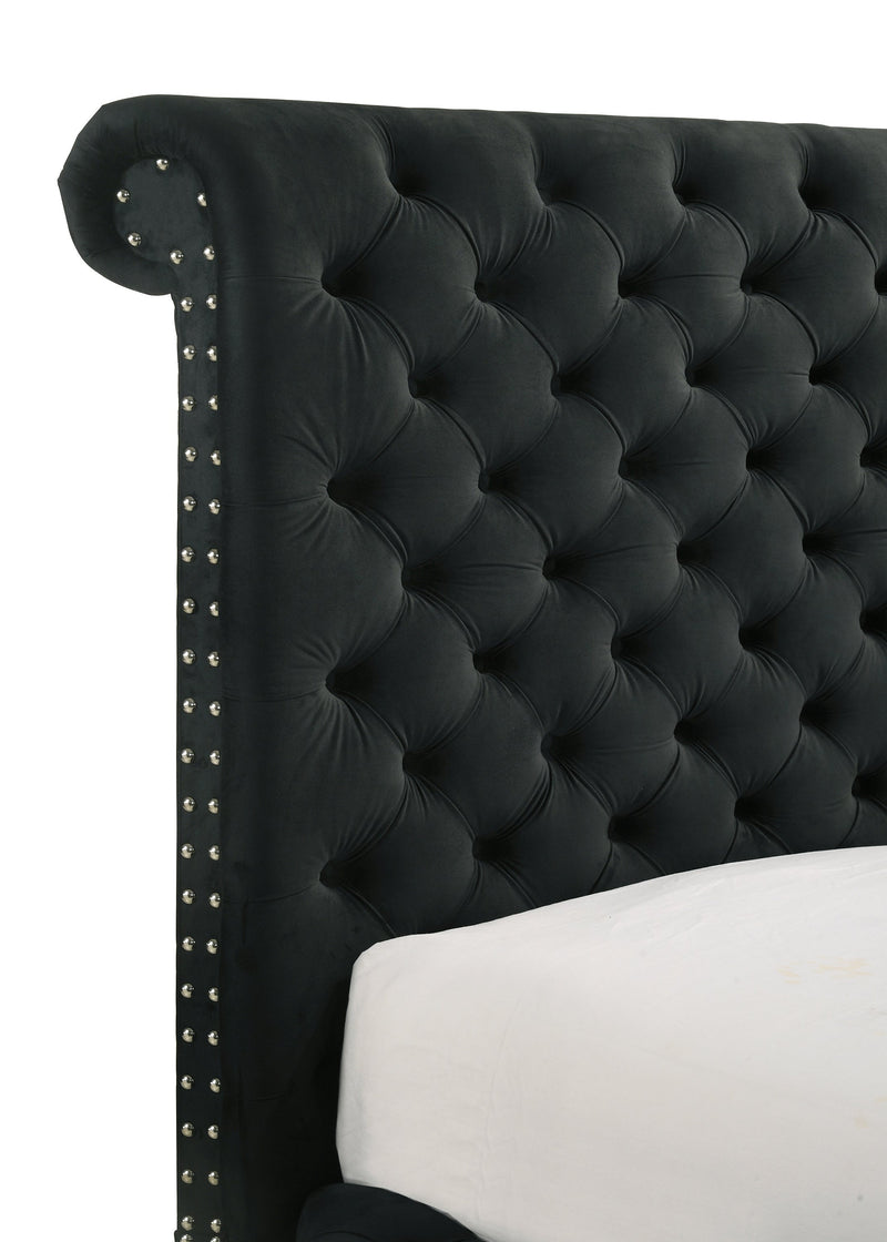 Voltare Black Queen Upholstered Fireplace Bed with TV Lift - DMV FurnitureQueen Bed