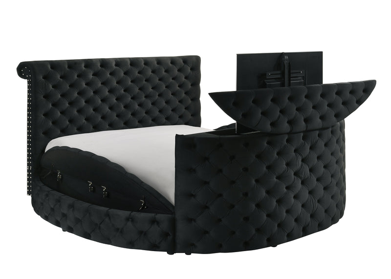 Voltare Black Queen Upholstered Fireplace Bed with TV Lift - DMV FurnitureQueen Bed