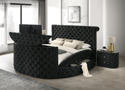 Voltare Black Queen Upholstered Fireplace Bed with TV Lift - DMV FurnitureQueen Bed