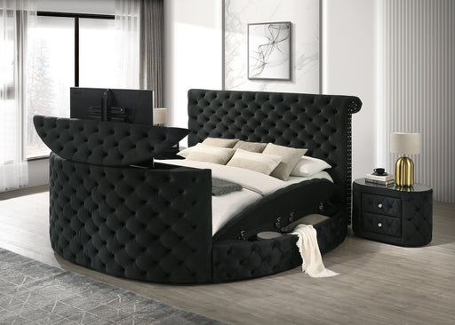 Voltare Black Queen Upholstered Fireplace Bed with TV Lift - DMV FurnitureQueen Bed