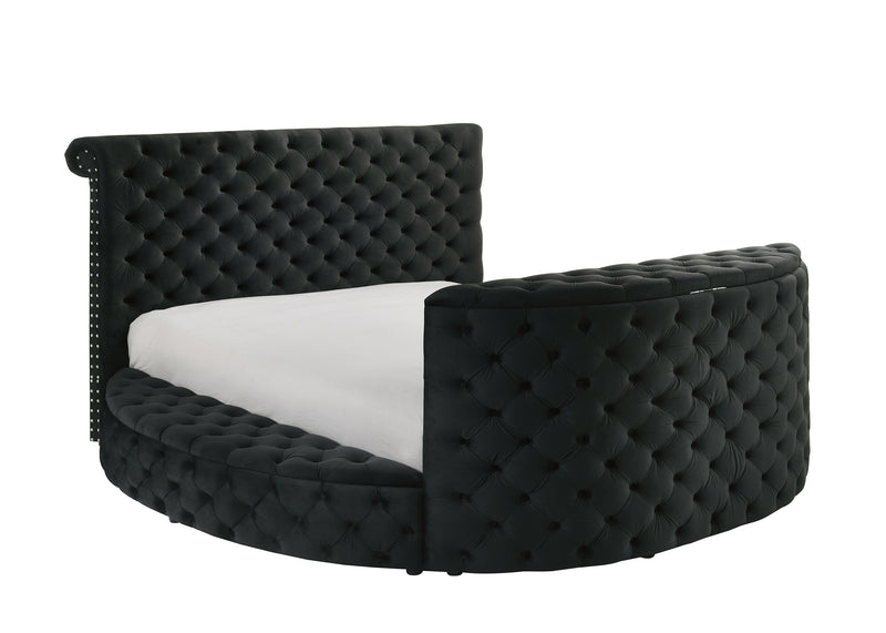 Voltare Black Queen Upholstered Fireplace Bed with TV Lift - DMV FurnitureQueen Bed
