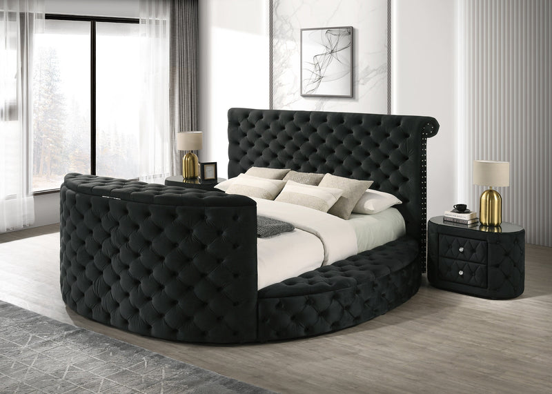 Voltare Black Queen Upholstered Fireplace Bed with TV Lift - DMV FurnitureQueen Bed