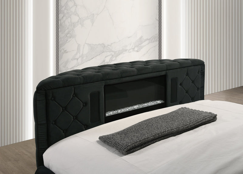 Voltare Black Queen Upholstered Fireplace Bed with TV Lift - DMV FurnitureQueen Bed